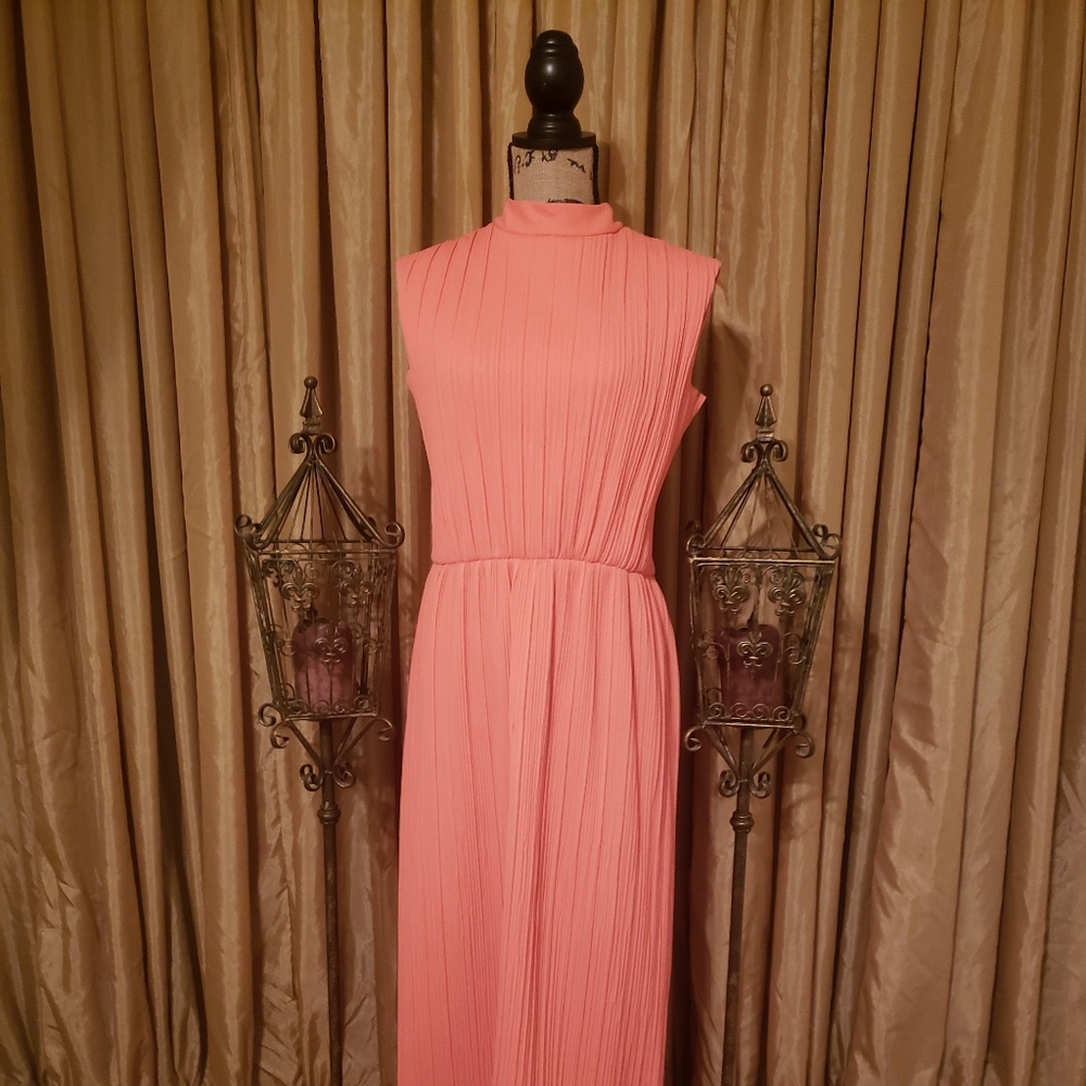 Vintage Accordian Coral Dress